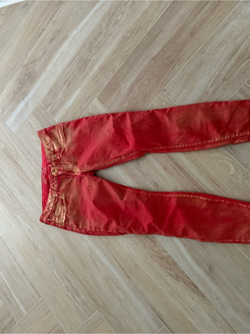 Robin's Jean Red Skinny Jeans with Gold Accent